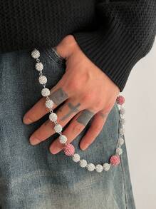 1 Set Sweet Style Pearl & Rhinestone Cross Chain, Rivet Waist Decor Accessories