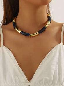 1pc Stylish Luxurious Simple Colorful Resin Bent Tube Necklace, Women Choker Necklace Suitable For Daily Wear And Party - Resin Necklace - View 5