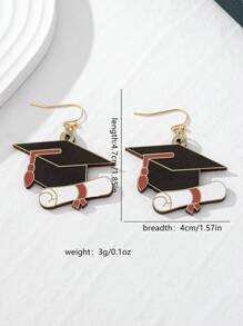 1 Pair Graduation Cap Shaped Earrings, Creative Student Scroll & Doctoral Cap Graduation Memento Gifts, Unique Design Graduation Earrings