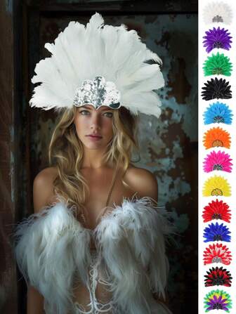 女士羽毛头饰羽毛亮片头饰狂欢节头饰服装歌舞女郎配饰万圣节