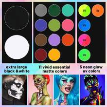 Pinturas corporales UCANBE de 18 colores con pintura facial grande blanca, negra y UV: pintura facial activada por agua para Halloween, maquillaje de teatro, maquillaje de carnaval, maquillaje de fiesta y escenario.