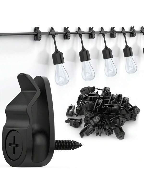 10 piezas - Ganchos impermeables para colgar luces de hilo al aire libre y decoraciones navideñas - Negro