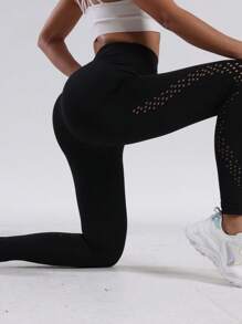Solid Color Hollow Out High Waisted Women's Slim Fit Lifting Yoga Pants