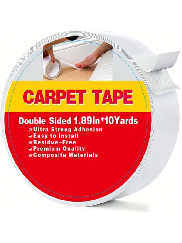 10 iarde Nastro biadesivo per tappeti di alta qualità, 1,89" x 10 iarde, forte adesione, rimovibile, impermeabile, bianco, con superficie in plastica per parquet, tappeti da interni/esterni, laminato, tappeti, tappeti per scale, tappetini da bagno e piastrelle a incastro per pavimenti