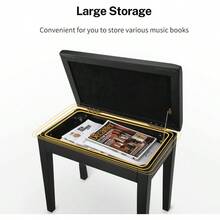 Bench Keyboard Stool, Solid Hard Wooden Digital Piano Stool With Large Storage, Black - Black - View 4