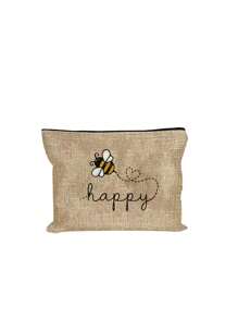 Bolsa feminina multifuncional com pequena bolsa de cosméticos, estampa fofa com abelhas e corações, bolsa grande e bolsa pequena, bolsa de linho, bolsa de armazenamento, sacola de compras com design de letras em estilo festivo, adequada para casamentos, aniversários, praias e feriados, bolsa de linho, bolsa de presente para o dia do professor, bolsa de armazenamento portátil leve e dobrável, bolsa simples, enfermeira, médica, bolsa de armazenamento de agradecimento ao professor, adequada para presente de mãe, cosméticos de viagem pessoal, sacola de compras