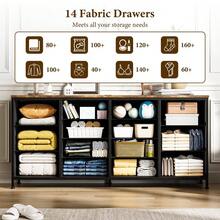 Mueble de TV con cómoda y estación de carga para TV de 65, 70 y 75 pulgadas, soporte para dormitorio con 14 cajones, cómoda larga para dormitorio, centro de entretenimiento con almacenamiento, cómoda de tela para sala de estar - Marrón - Ver 6