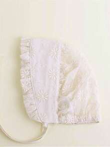 1 件新生女婴蕾丝宫廷风公主桶帽，精致刺绣胎儿帽，保暖婴儿帽 - 白色 - 查看 9