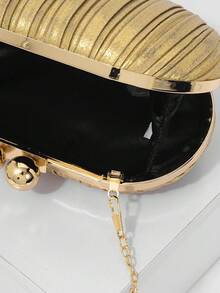 Fashionable Round Shaped Box Clutch Bag, Romantic Wedding Party Formal Evening Dress Bag, Bride Handbag, High-End Pleated Clutch With Chain Strap, Gold - Gold - View 5