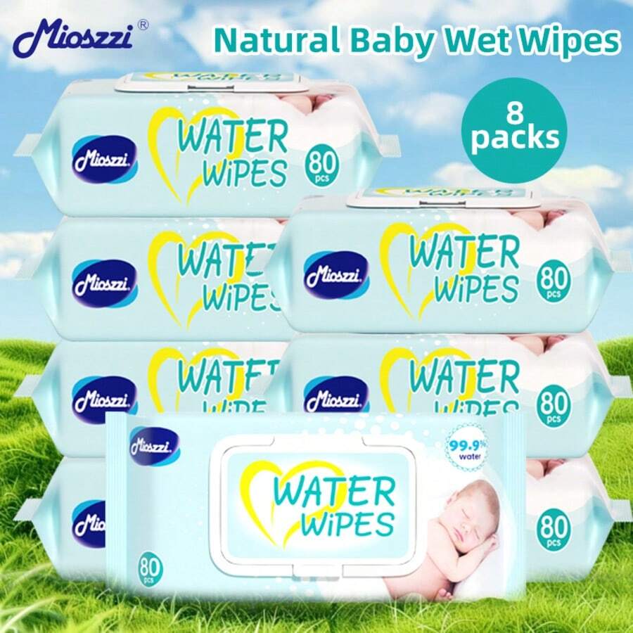 Mioszzi Baby Cleaning Wet Wipes 80pcs,Pure Water, Baby Wet Wipes, Gentle Baby Wipes For Youngsters,Thick & Moist For Newborns & Delicate Skin Care;600+ Count Ultra Soft For Face, Hands & Bottom Clean-2/8/10/12/20 Packs - White - View 1