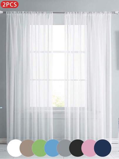 2pcs Sheer Plain Curtains, Lightweight & Luxurious Minimalist Polyester Voile Curtain Panel, Filtering Lighting For Bedroom, Living Room, Balcony Decor,Fall Decor,Autumn Decor,Room Decor