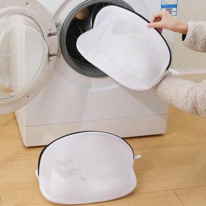 1pc Durable Polyester Mesh Laundry Bag Versatile Shoe Washing Bag For Sneakers Running Shoes Socks Bras Delicates With Secure Zipper Closure Portable Household Cleaning Storage Organizer