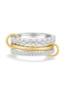 1 Set de Anillos de Mujer Chapados en Cobre con Circonita Artificial, Anillos Apilables Dorados Que no se Desvanecen, Mejor Joyería Decorativa para Señoras