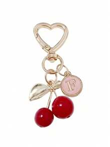 Fashion High Quality Cute Cherry Golden Butterfly Bag Charm- Cherry Key Fashion Backpack Pendant Decoration, Keychain, Bag Charm Alloy Pendant A-Z Letter, Headphone Pendant, Car Charm, Decorative Charm, Cherry Keychain, Bag Accessories, With Clip For Bag, Sparkling Resin & Metal Accessory For Purses And Bags For Women, Backpack Accessories Valentine's Day Anniversary Gift, Birthday Gift Backpack For School