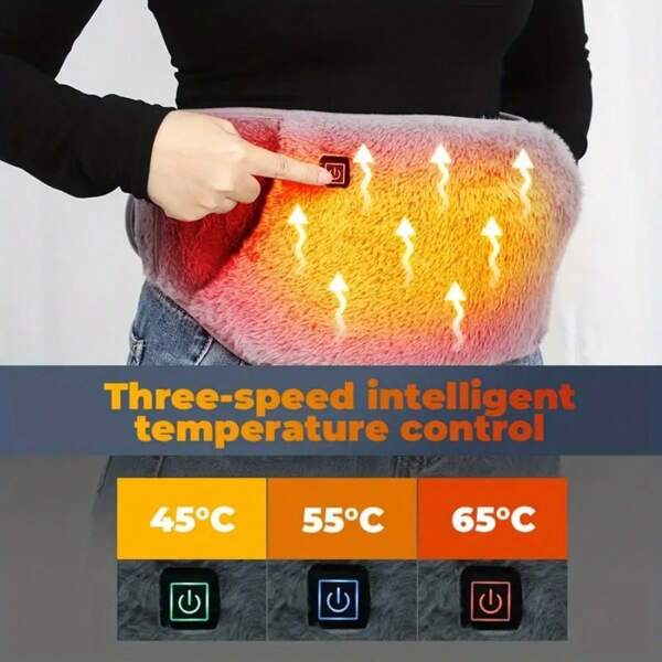 Cinturón de calefacción con conector USB con 3 niveles de temperatura ajustables, calentador de manos multifuncional, cinturón de calor uterino, cinturón de compresión caliente de material de poliéster, alimentado por USB