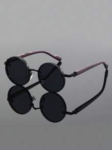 1 Stück vintage runder Brille im Punk-Stil mit Holztextur, hochwertige Modebrillen für Streetstyle