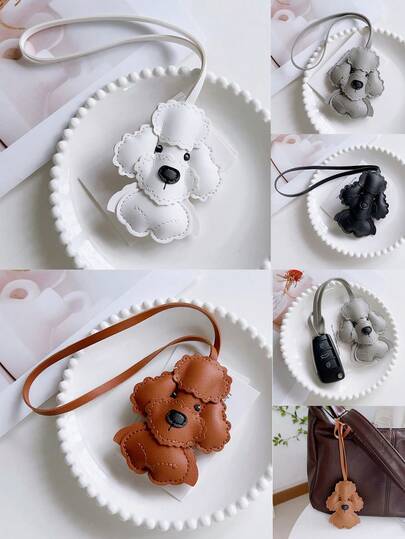 1pc Creative Cartoon Teddy Dog PU Patchwork Casual Cute Interesting Decor Wristband, Backpack, Shoulder Bag Pendant, Crossbody Bag Hanger, Handbag, Car Pendant, Car Keychain, Luggage Tag, DIY Home Decor, Suitable For Students, Office Ladies, Dating, Holiday, Travel; Gift For Girlfriend, Mom, Kids