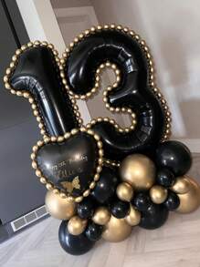 43pcs Black Number Column Balloon Set, Includes 32 Inch (81.28cm) Black Number Foil Balloons, Black & Metallic Gold Round Latex Balloons, Suitable For Anniversary, Birthday Decorations, Brides, Wedding Decor, Graduation, Festivals, Party Decor