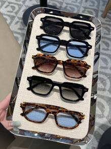 1pc/2pcs/3pcs Women Rivet Decor Square Shaped Sunglasses, Retro Minimalist Metal Hinge Sunglasses For Travel, Party, Daily Use Fashionable Shade Elegant Outfit Family Outings Travel Vacation Holiday