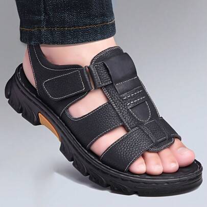 Local Warehouse-  Non-Slip Casual Shoes With Hook And Loop Closure For Outdoor, Beach, And Casual Attire - Black Synthetic Upper  Rubber Sole, Summer