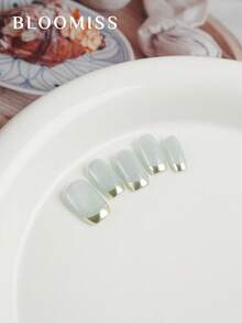 10Pcs Handmade Press-On Nails, Reusable Short French Cat Eye Style Nail Art Nail Supplies Nails