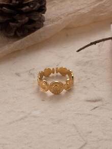 1pc Vintage Style Stainless Steel Coin Adjustable Open Ring - Yellow Gold - View 2