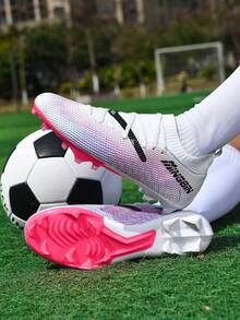 1 Pair Football/Soccer Shoes, Low-Top Outdoor Soft Ground Training Cleats With Lace-Up Front Closure, Anti-Slip, AG/FG Studs, Lightweight, High Performance, Campus Soccer Boots , Multi-Colors - White Powder - View 6