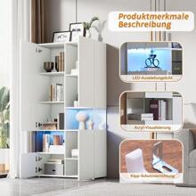 KOMHTOM Vetrina alta bianca con vetro acrilico • Mobile moderno multiuso per soggiorno/ufficio/cucina • Vetrina indipendente con spazio di archiviazione aperto • Dimensioni 80*38*170 cm (L*P*A)