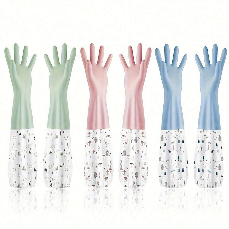 3 Pairs Of PVC Dishwashing Gloves Home And Kitchen Use, Household, Elastic Cuffs, Suitable Toilet And Yard Cleaning, Practical PVC Gloves - S - Xem 1