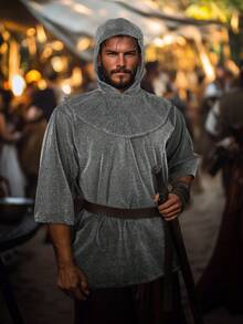 Medieval Faux Chain Mail Armor Knight Templar Tunic Halloween Costume Renaissance Shirt Men - Silver - View 3