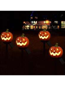 太阳能万圣节南瓜灯 - 户外太阳能花园灯，耐用 PVC 材质，插入式安装，馈赠朋友的礼物，完美的乔迁礼物，户外花园装饰 - 彩色 - 查看 6