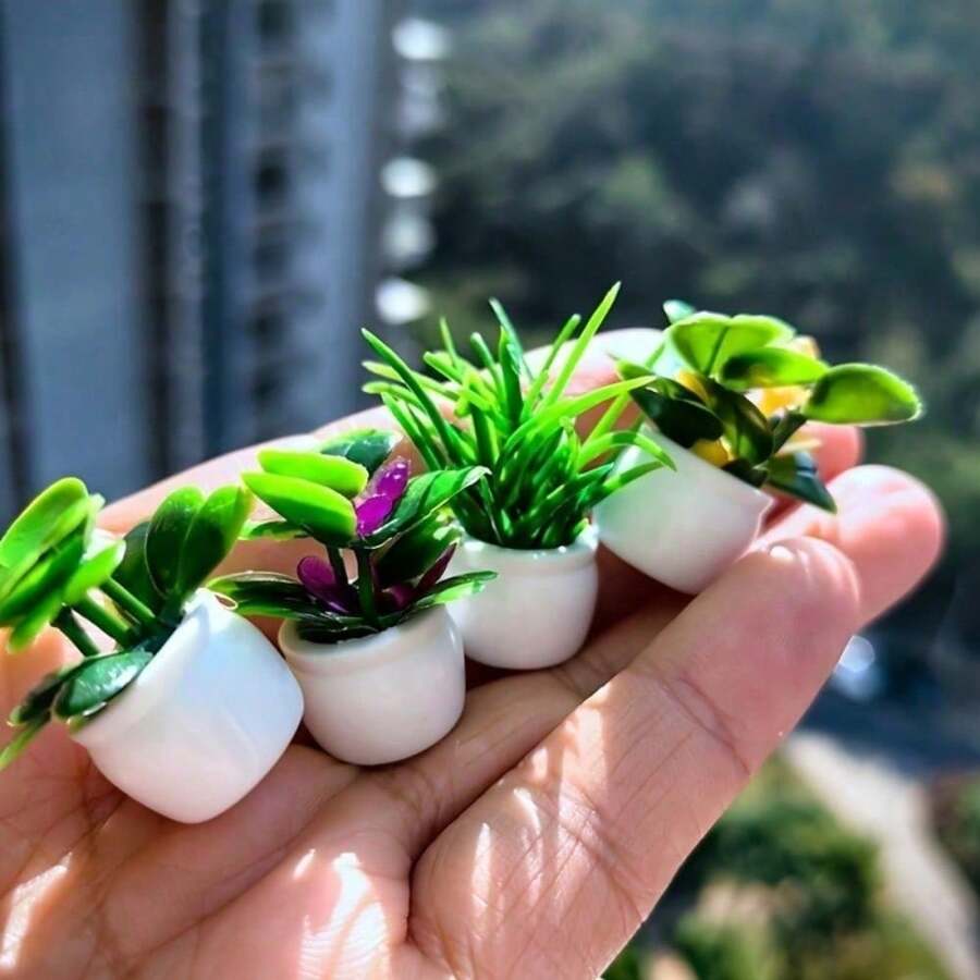 1 Mini Artificial Potted Plant - Realistic Simulation Of Bonsai And Floral Greenery, Durable Resin Square Pot, Mini Garden, Versatile Ornament For Universal Holiday Decorations