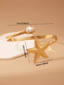 1 Stück Sommer Ozean Urlaub Stil Seestern geformter Armreif mit Kunstperle und verstellbarer Öffnung als Oberarm Armband