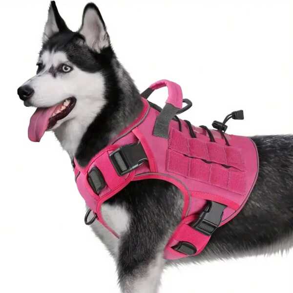 Adjustable No-Pull Tactical Dog Harness With Handle For Large Dogs - Reflective Military Vest For Labrador Retriever, Siberian Husky, German Shepherd - Durable Polyester Material