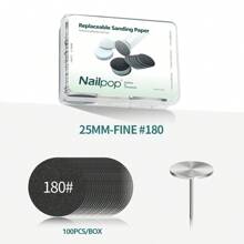 100pcs 25mm/0.98in Replaceable Sandpapers With Stainless Steel Metal Nail Drill Bits, For Foot And Nail Care, Grit Sizes: #80, #120, #180