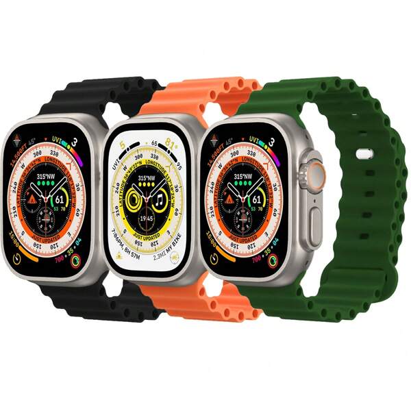 Ocean Silicone Sport Band Compatible With Apple Watch Ultra 2/Ultra Band 49mm 45mm 46mm 44mm 42mm(Series 3) For Men Women, Breathable Soft Waterproof Strap For Apple Watch Ultra 2, Apple Watch Ultra Series SE 10/9/8/7/6/5/4/3/2/1