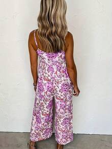 1pc Women's Casual All-In-One Printed Jumpsuit, Fashionable & Versatile - Hot Pink - View 5