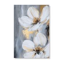 1 peça moderna e elegante, arte de parede floral abstrata, flores brancas com detalhes dourados para sala de estar, decoração de casa, pintura em tela, pôsteres, moldura opcional, arte de parede com moldura