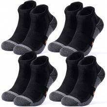 2 Pairs Merino Wool Ankle Running Socks Compression Support Breathable Thick Cushion No Show Socks For Women Men - Black - View 1