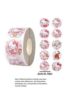 Sanrio 500Pcs/Roll Cute Hello Kittys Kuromi Melody Cartoon Stickers Suitable For Laptops Refrigerators Books Desks Helmets Skateboards Cameras Guitars Creative Stickers (Some Parts May Be Random)