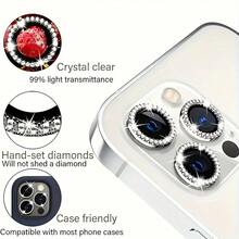 BOLLYMORE 3件組亮面相機鏡頭螢幕保護貼，相容 iPhone 16 Pro Max/16 Pro/16/15 Pro Max/15 Pro/14-11 系列：20+顆水鑽邊框搭配晶瑩透亮鏡頭，9H 耐刮玻璃，閃光燈相容設計，適合夜間攝影、社群媒體美學與奢華風格（無氣泡套組，相容手機殼邊緣） - 黑色 - 查看 3