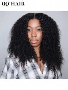 OQ Hair Upgrade U Part V Part Wigs Afro Curly V Part Wig Human Hair No Leave Out Brazilian Human Hair Wig 180% Density 16-24 Inch Natural Black Color With Natural Hairline Beginner Friendly Sport Vacation Travel Festival Prom Outdoor Cosplay Beach Wedding Camping Holiday Outfits Summer Outfits Vacay Vibes Charm Elegant Casual Y2k Fashion Styles Mermaid Accessories Heels Halloween Accessories Makeup Bags Halloween Costumes Halloween Costumes Women Hair Products Accessories Women - SNatural - View 4