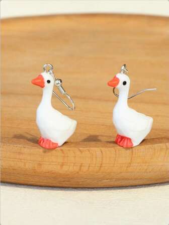 1 paire de boucles d'oreilles mignonnes en résine avec cygne, convient pour un porter quotidien