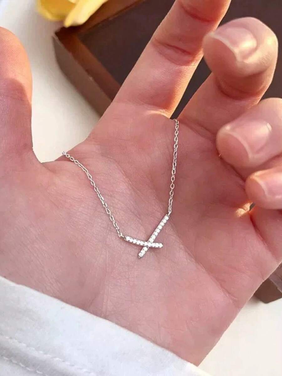 1pc Fashionable Geometric Line Design Pendant Necklace, Suitable For Women's Daily Wear - Silver - View 1