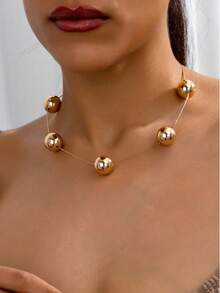 1 件优雅简约金属球吊坠项链，适合女性日常、派对、活动佩戴 - 金黃色 - 查看 1