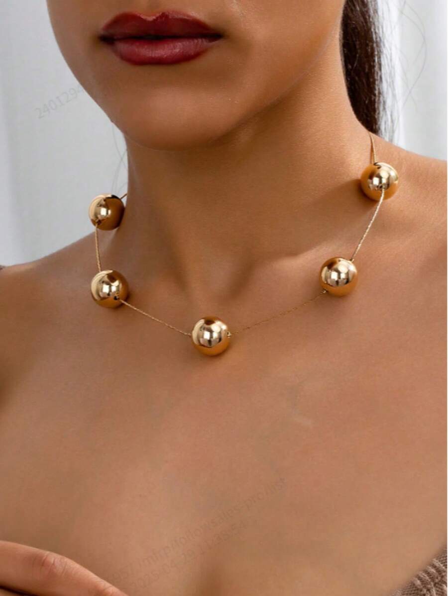 1 件优雅简约金属球吊坠项链，适合女性日常、派对、活动佩戴 - 金黃色 - 查看 1