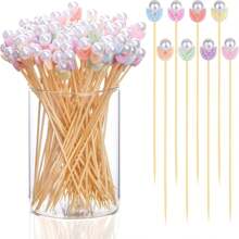 [Quantity Options] Bamboo Flower Bud Mixed Color Decorative Bamboo Skewers, With Flower Top, Simple Ins Style, For Hamburger, Fruit, Food Decoration, Party, Wedding, Back To School, Gathering, Gift, Healthy Handling Of Food