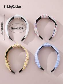4 piezas Diademas elegantes de moda para mujer con diseños de corazón rojo, cuadros azules y blancos, y estampado floral, accesorios versátiles de tela para el cabello, aptos para uso diario, playa, primavera/verano - Multicolor - Ver 5