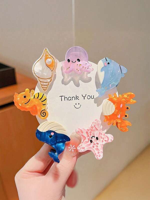 3 Pcs - Acetate Sheet Cute Sea Animal Hair Clip Hair Accessories, Crab, Octopus, Whale, Starfish, Dolphin, Seahorse Acetate Hair Clip, Bangs Hair Accessories, Grab Clips, Hair Accessories, Funny Side Bangs Hair Clips, Suitable For Daily Wear Summer Hair Claws Claw Clips Hair Jaw Clip Hair Clamps Hair Clutch Hair Catcher Clip