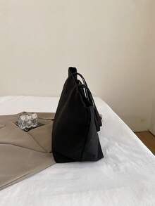 Letter Print Large Capacity Canvas Tote Bag, Fashion Handbag, Versatile Shoulder Bag For Women, Casual Commuter Bag, Spacious School/Office Bag - Black - View 8